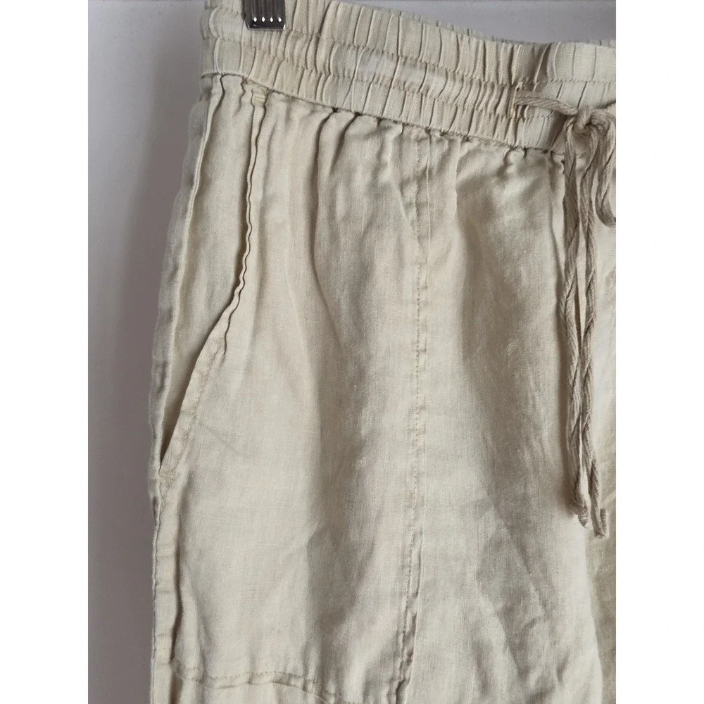 Zara Linen Pants Women S Beige Solid Casual Straight Trousers Minimalist